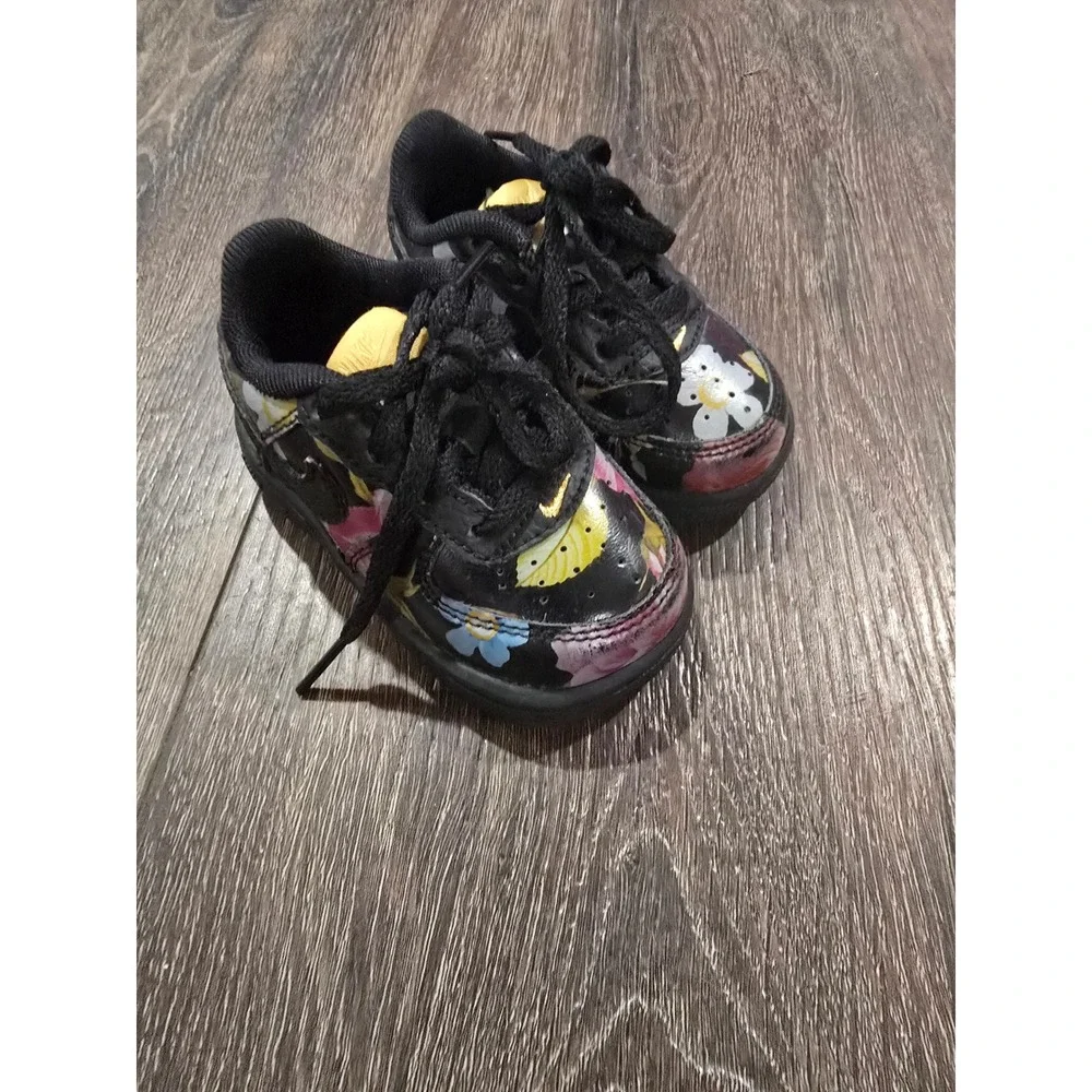 Nike Air Force 1 Low Toddler Floral Black Pink Yellow Sneakers Size 4C